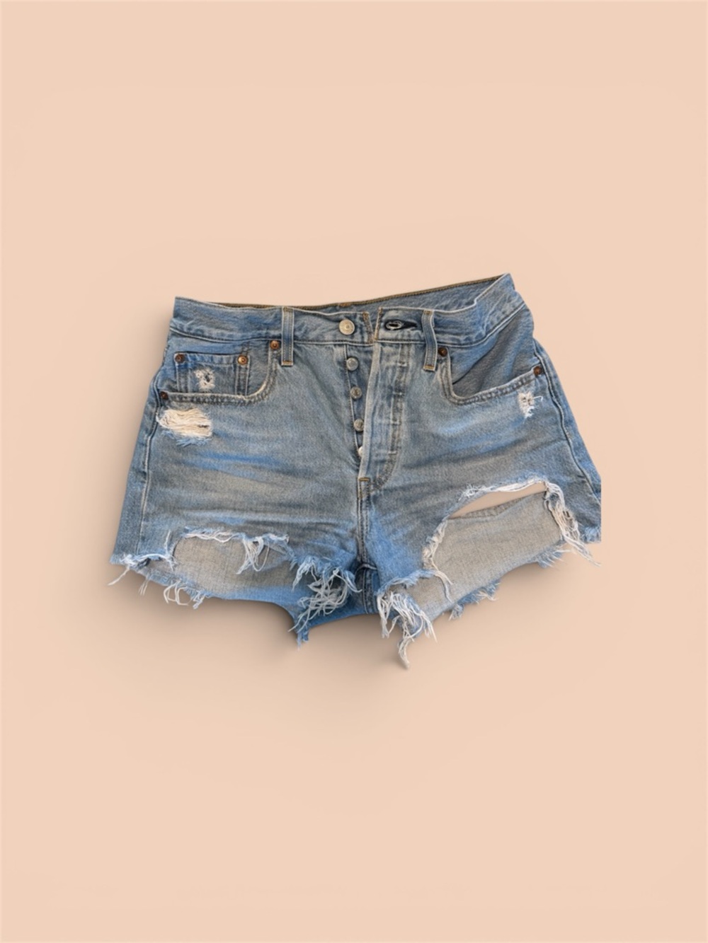 Light Blue Distressed High-Rise Denim Shorts